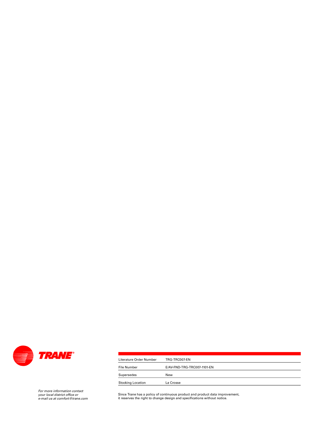 Trane TRG-TRC007-EN manual Trane 