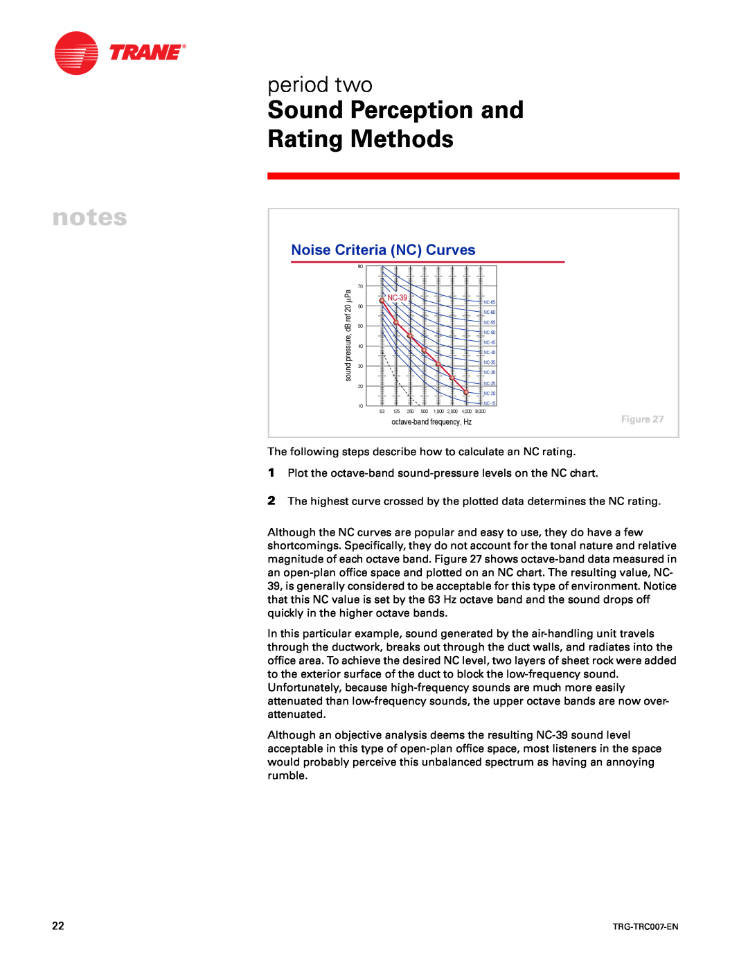 Trane TRG-TRC007-EN manual Sound Perception and Rating Methods, period two, Noise Criteria NC Curves, NC-39 