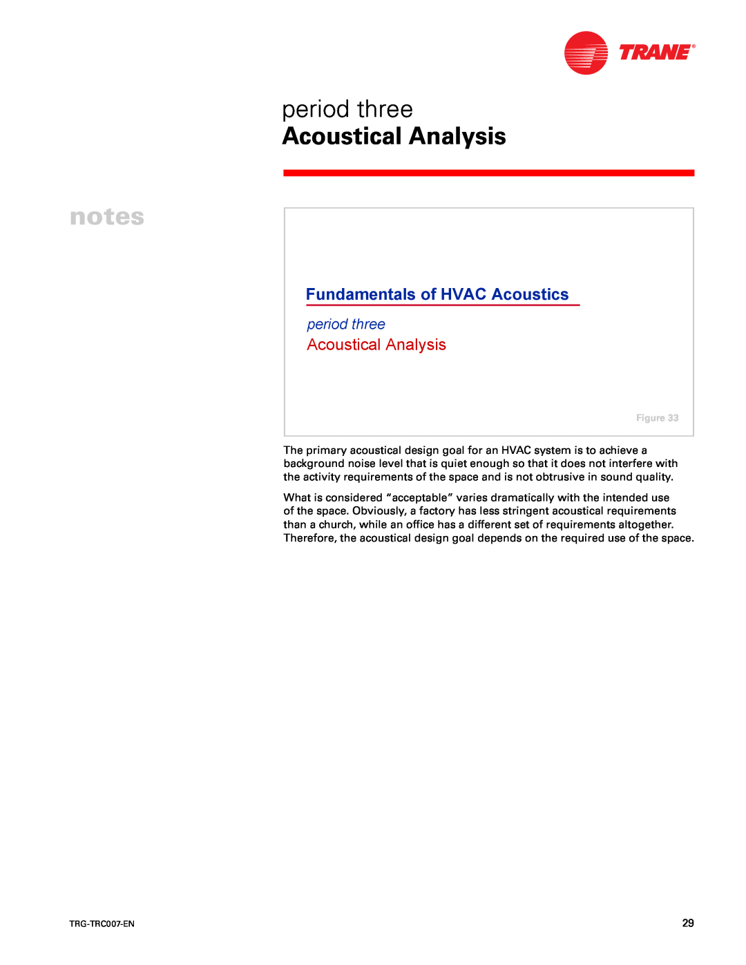 Trane TRG-TRC007-EN manual period three, Acoustical Analysis, Fundamentals of HVAC Acoustics 
