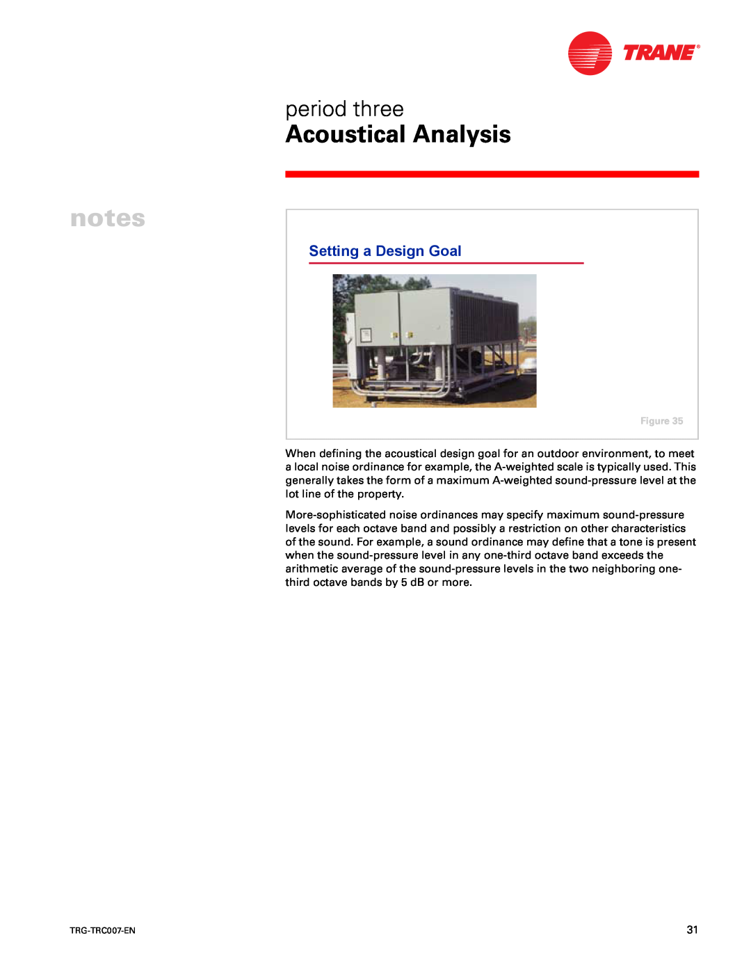 Trane TRG-TRC007-EN manual Acoustical Analysis, period three, Setting a Design Goal 