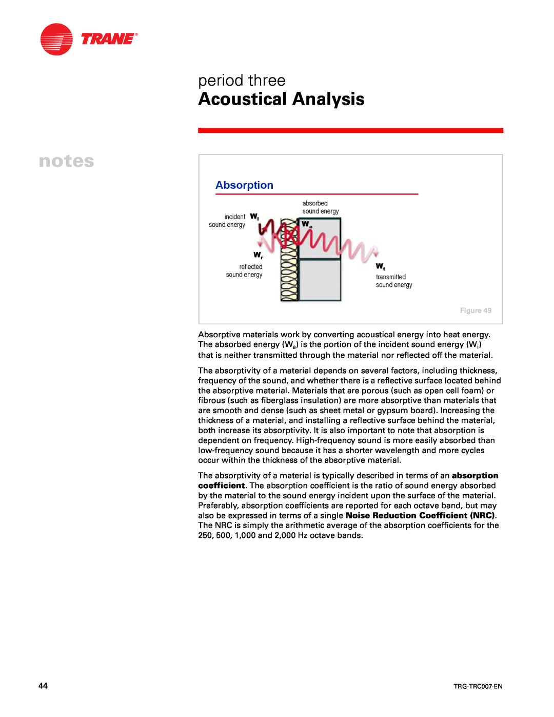 Trane TRG-TRC007-EN manual Absorption, Acoustical Analysis, period three 
