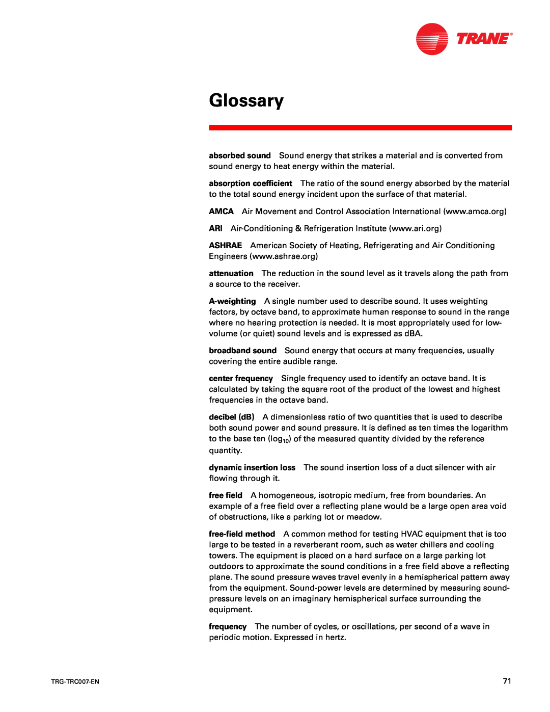 Trane TRG-TRC007-EN manual Glossary 
