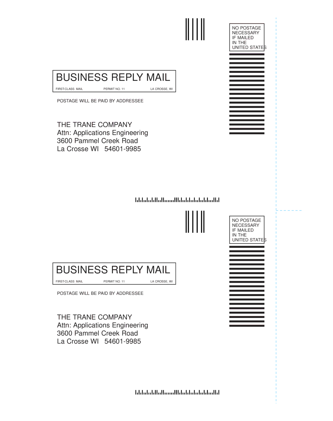 Trane TRG-TRC013-EN manual Business Reply Mail 