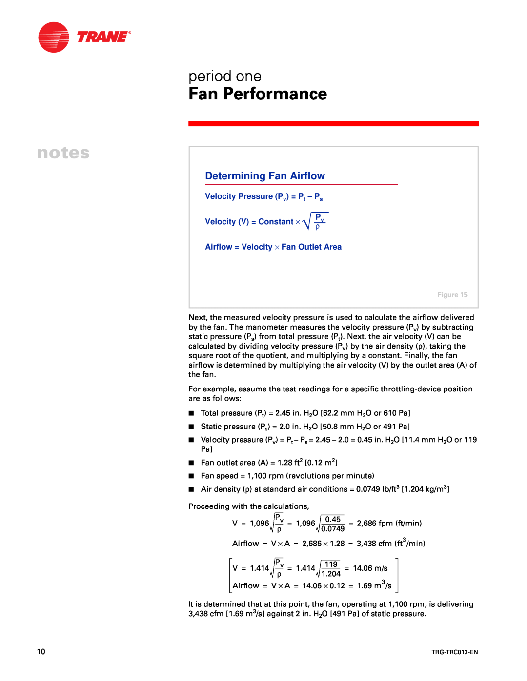 Trane TRG-TRC013-EN manual Determining Fan Airflow, Velocity Pressure Pv = Pt - P s, Velocity V = Constant ⋅ √ Pρ 