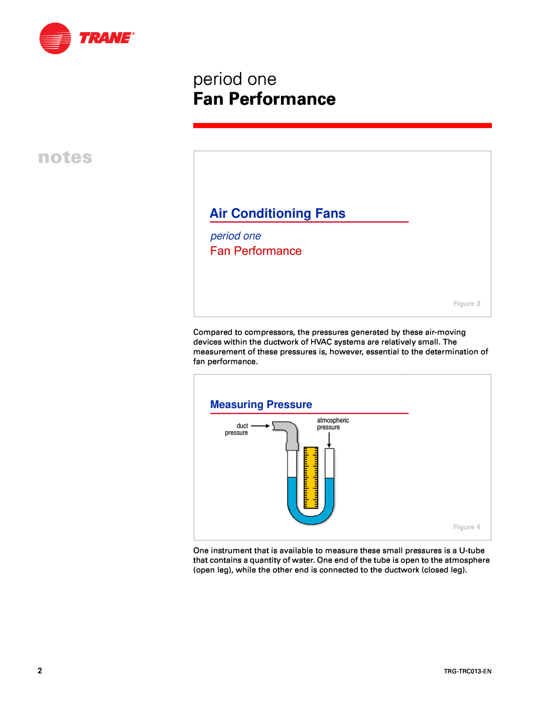 Trane TRG-TRC013-EN manual period one, Measuring Pressure, Air Conditioning Fans, atmospheric ductpressure pressure 