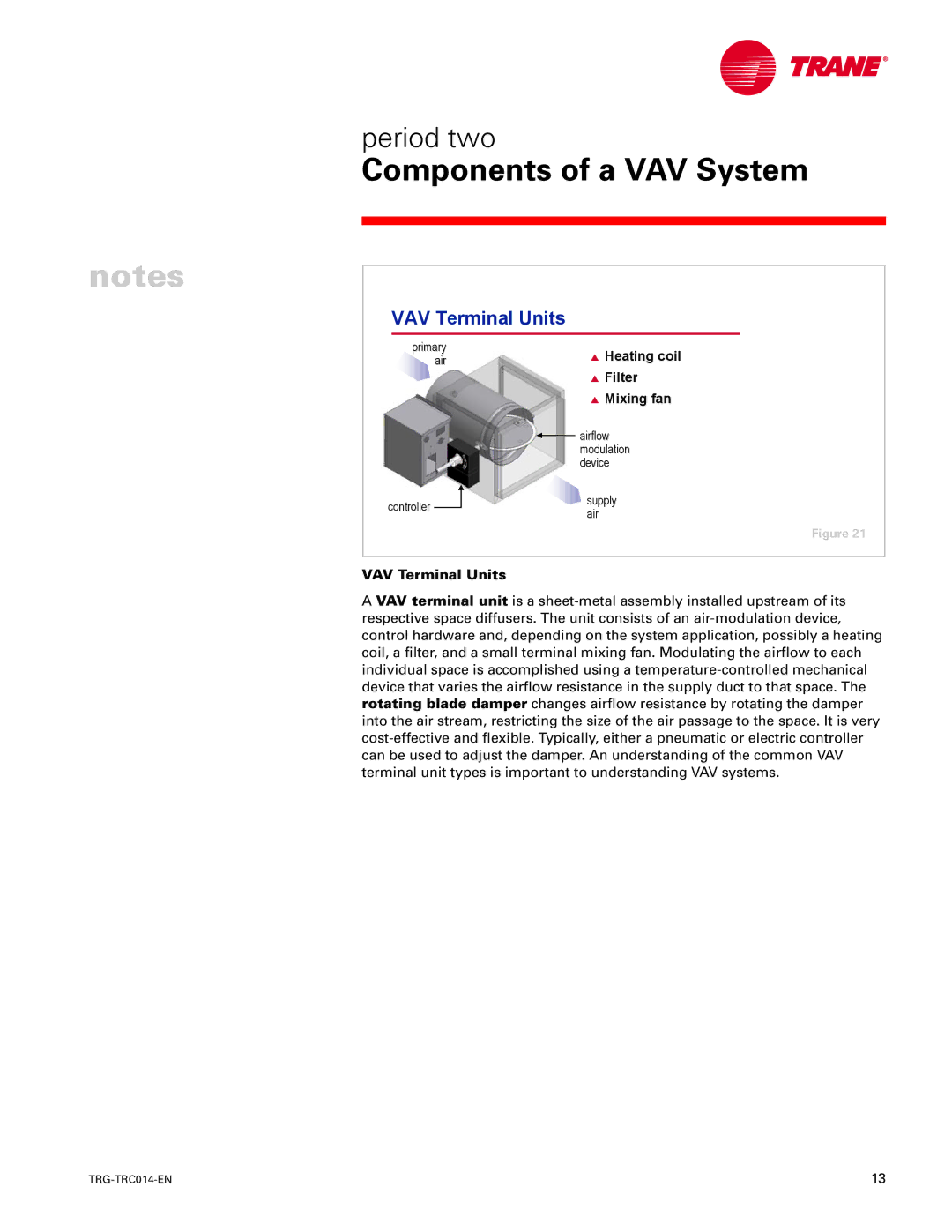 Trane TRG-TRC014-EN manual VAV Terminal Units, Air Heating coil Filter Mixing fan 