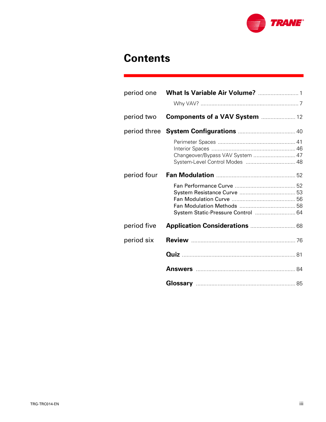 Trane TRG-TRC014-EN manual Contents 