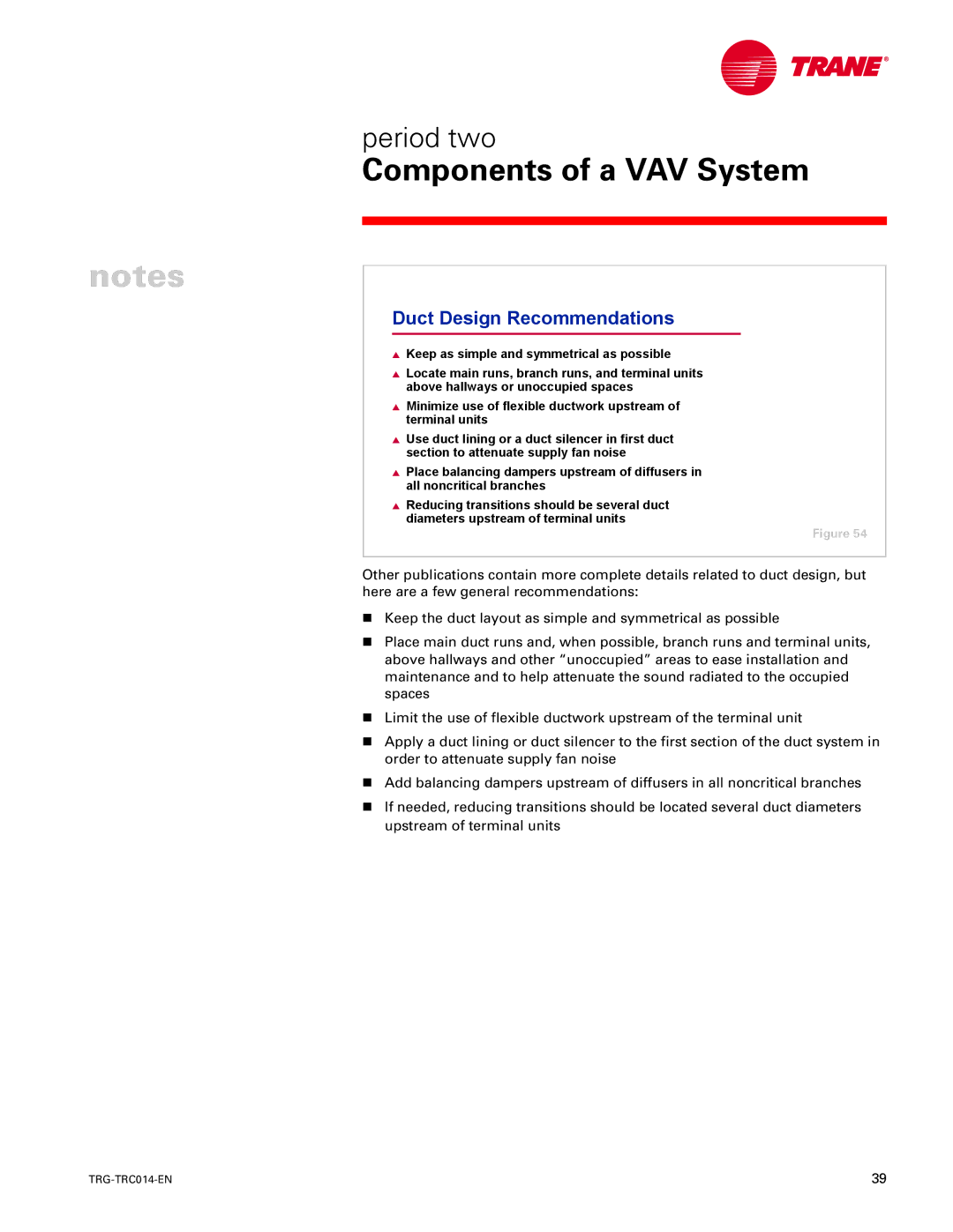 Trane TRG-TRC014-EN manual Duct Design Recommendations 