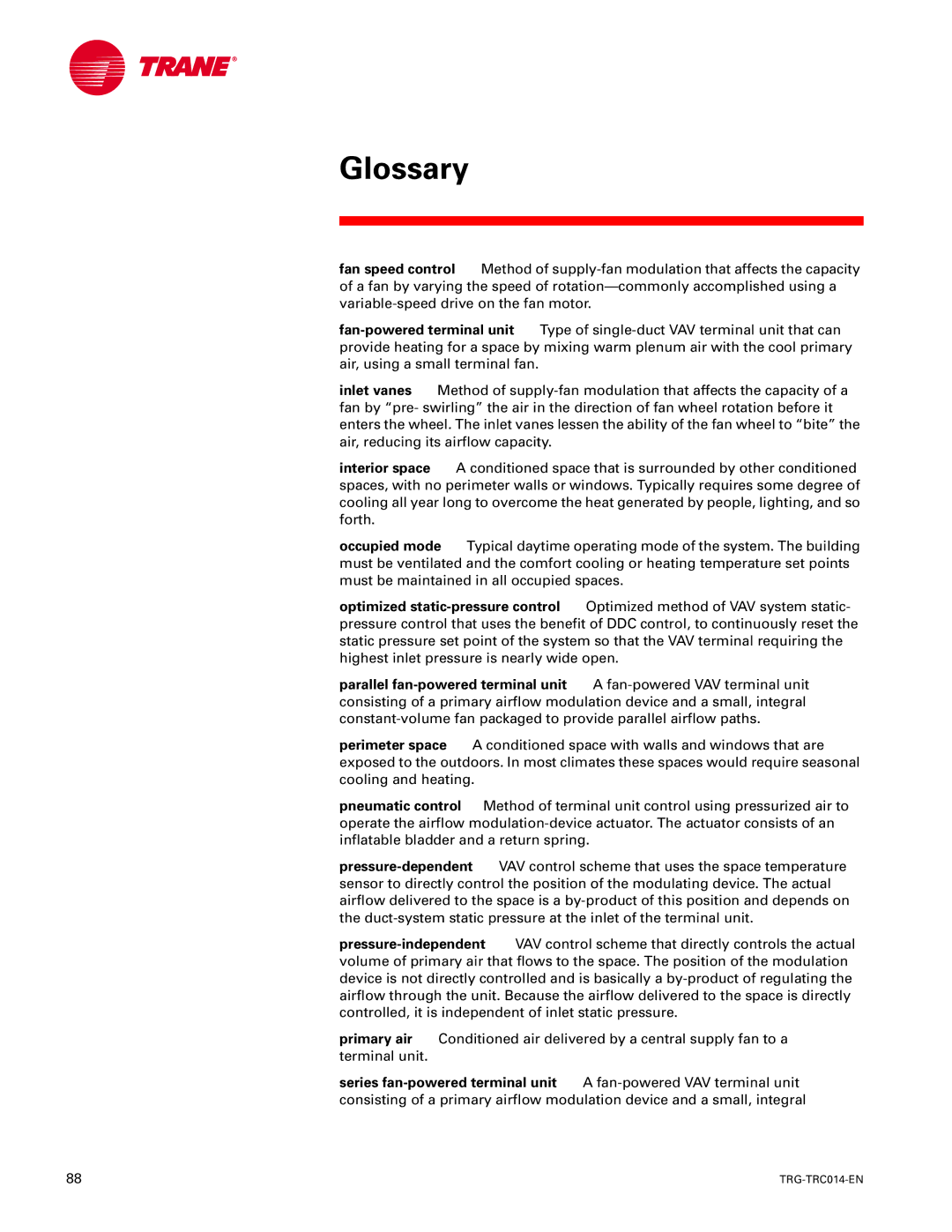 Trane TRG-TRC014-EN manual Glossary 