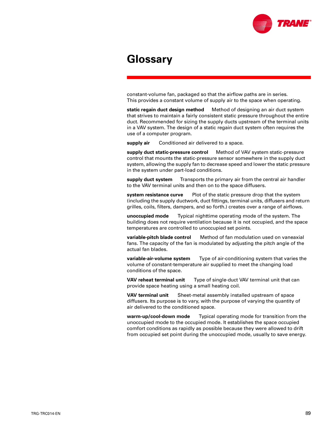 Trane TRG-TRC014-EN manual Glossary 