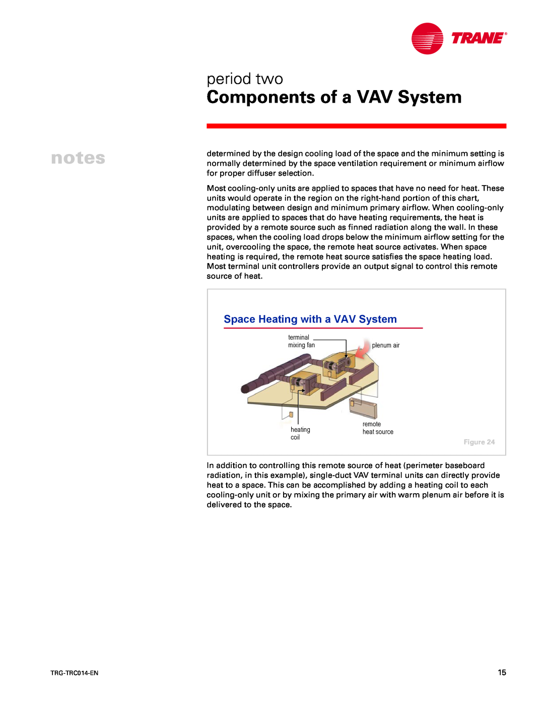 Trane TRG-TRC014-EN manual Space Heating with a VAV System, Components of a VAV System, period two 