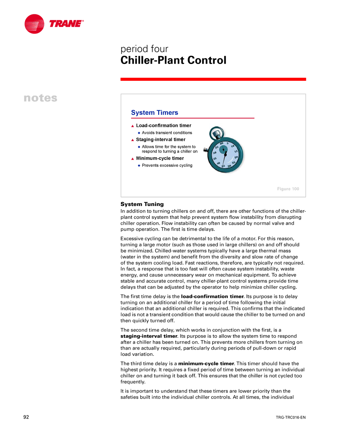 Trane TRG-TRC016-EN System Timers, System Tuning, Load-confirmation timer, Staging-interval timer, Minimum-cycle timer 