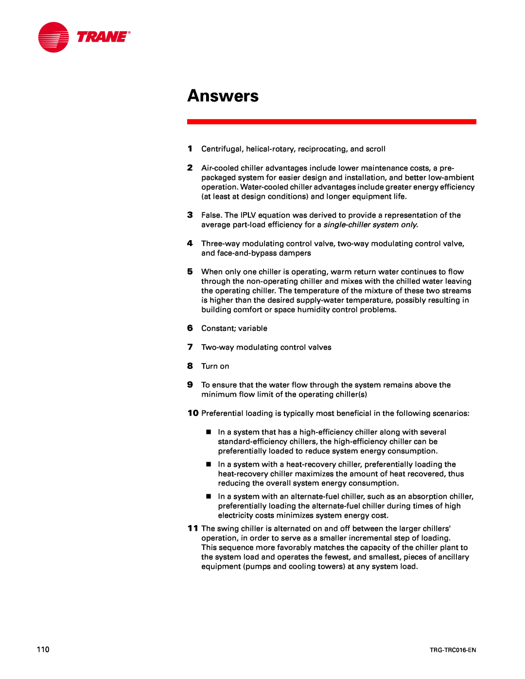 Trane TRG-TRC016-EN manual Answers 
