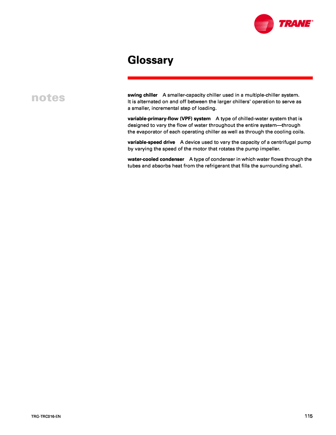 Trane TRG-TRC016-EN manual notes, Glossary 