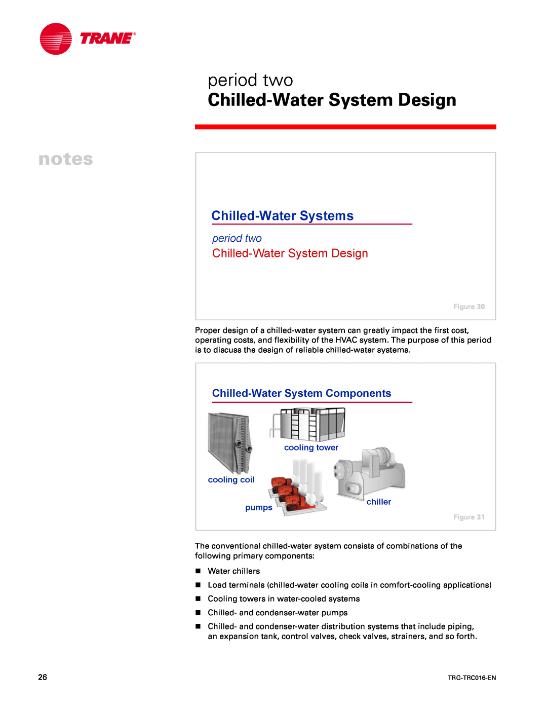 Trane TRG-TRC016-EN period two, Chilled-WaterSystem Design, Chilled-WaterSystem Components, notes, Chilled-WaterSystems 