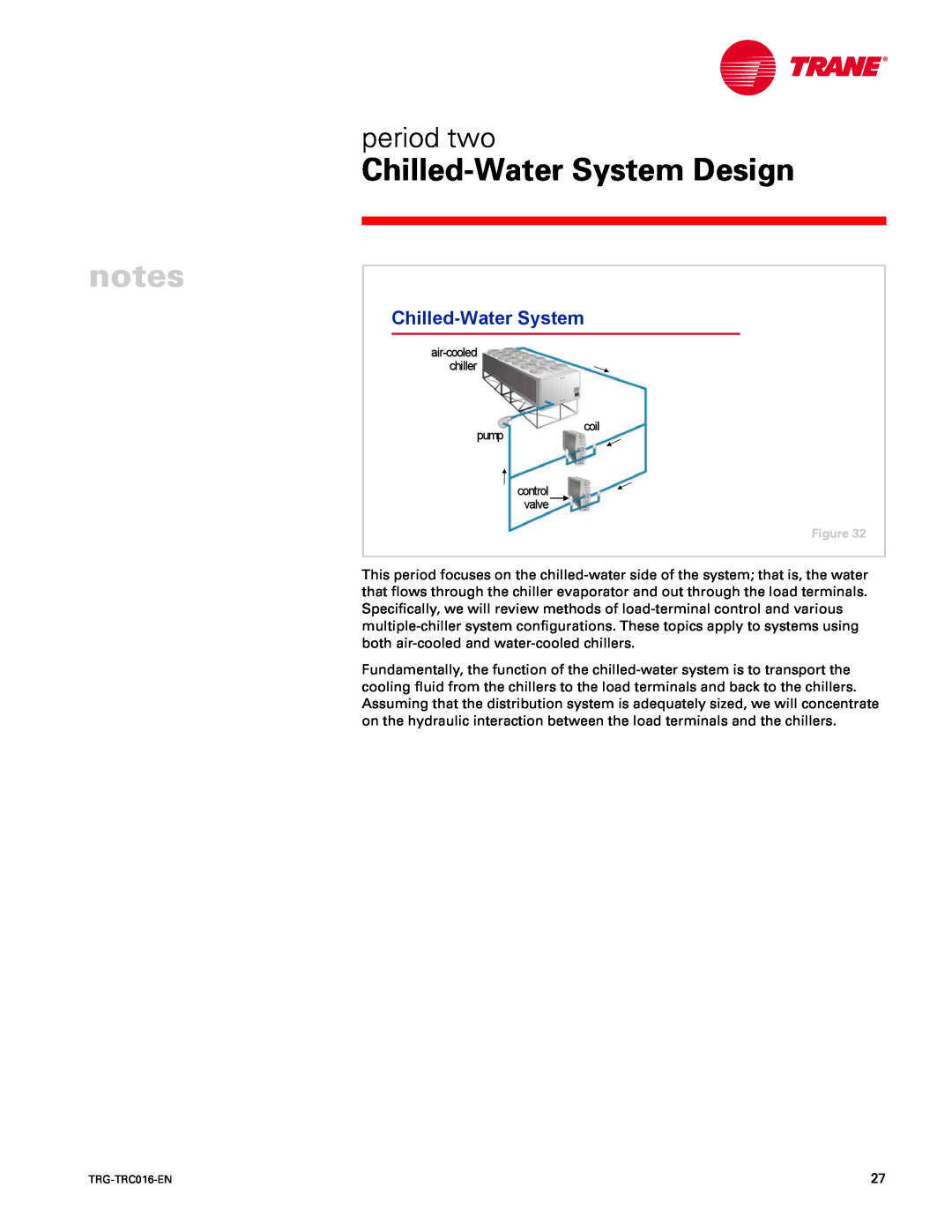 Trane TRG-TRC016-EN manual period two, notes, Chilled-WaterSystem Design 