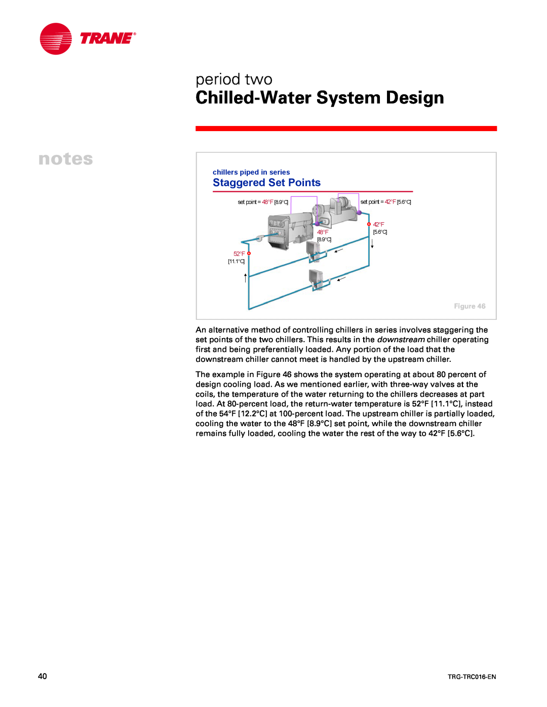 Trane TRG-TRC016-EN manual Staggered Set Points, notes, Chilled-WaterSystem Design, period two, set point =48F8.9C 