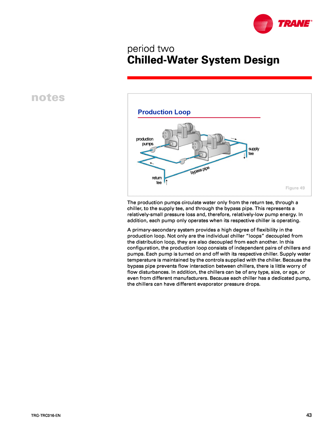 Trane TRG-TRC016-EN manual Production Loop, notes, Chilled-WaterSystem Design, period two 