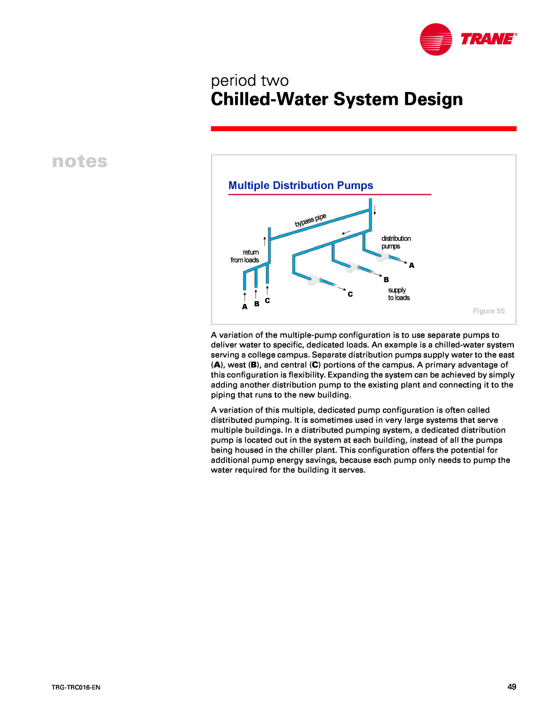 Trane TRG-TRC016-EN manual notes, Chilled-WaterSystem Design, period two, Multiple Distribution Pumps 