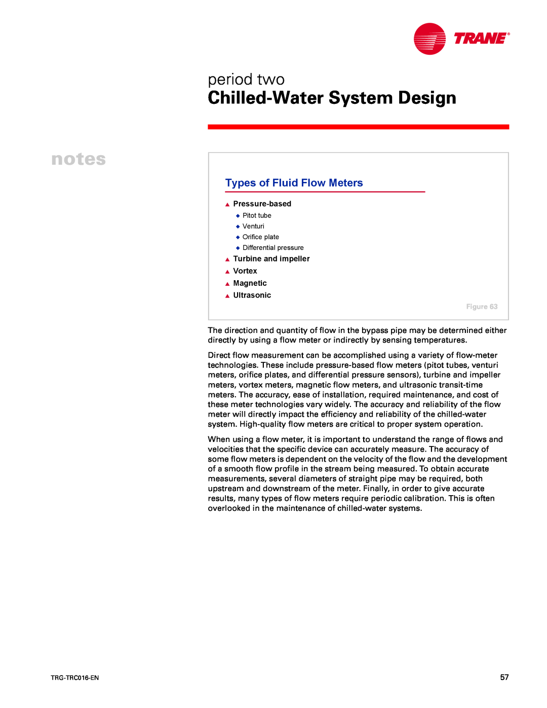 Trane TRG-TRC016-EN manual Types of Fluid Flow Meters, Chilled-WaterSystem Design, period two, Pressure-based 