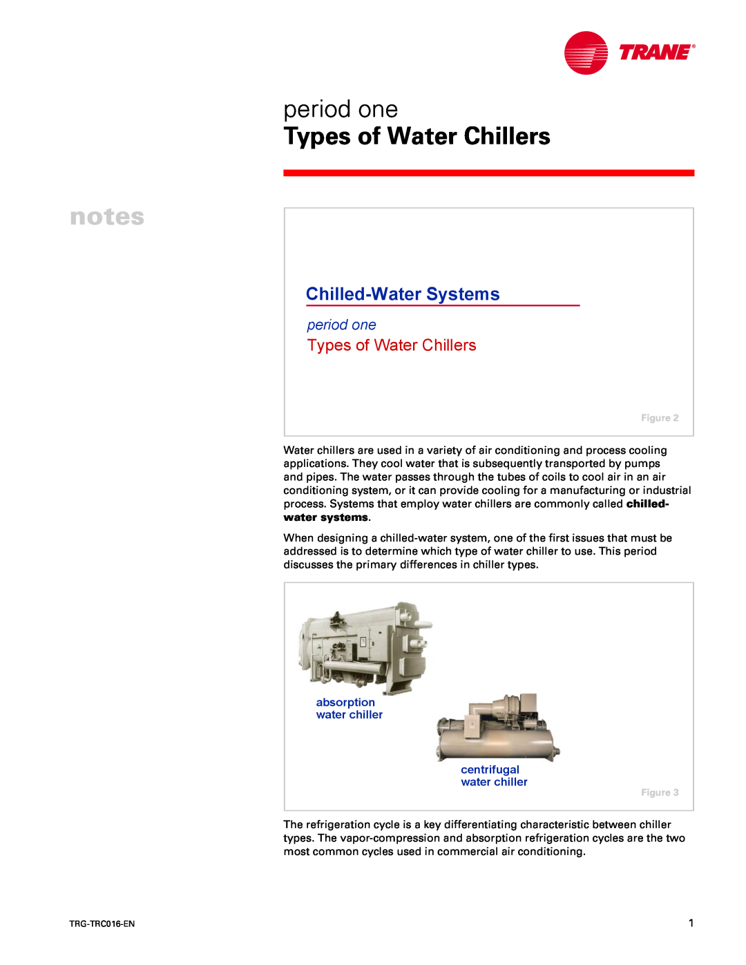 Trane TRG-TRC016-EN manual notes, period one, Types of Water Chillers, Chilled-WaterSystems, water systems 