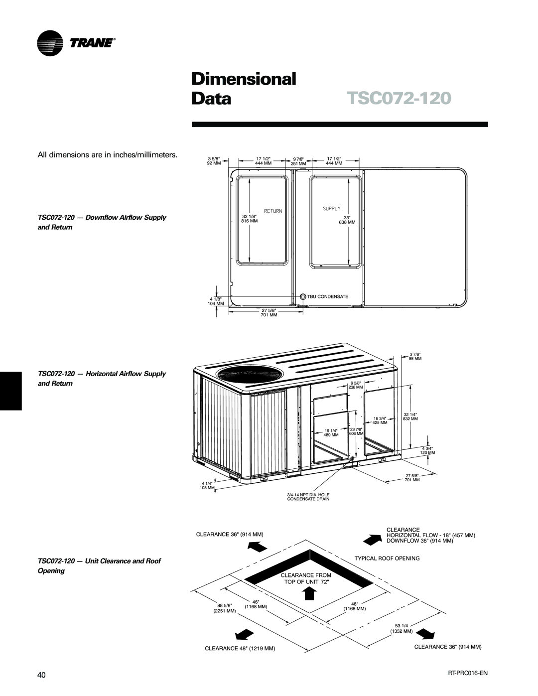 Trane TSC060-120 manual DataTSC072-120 