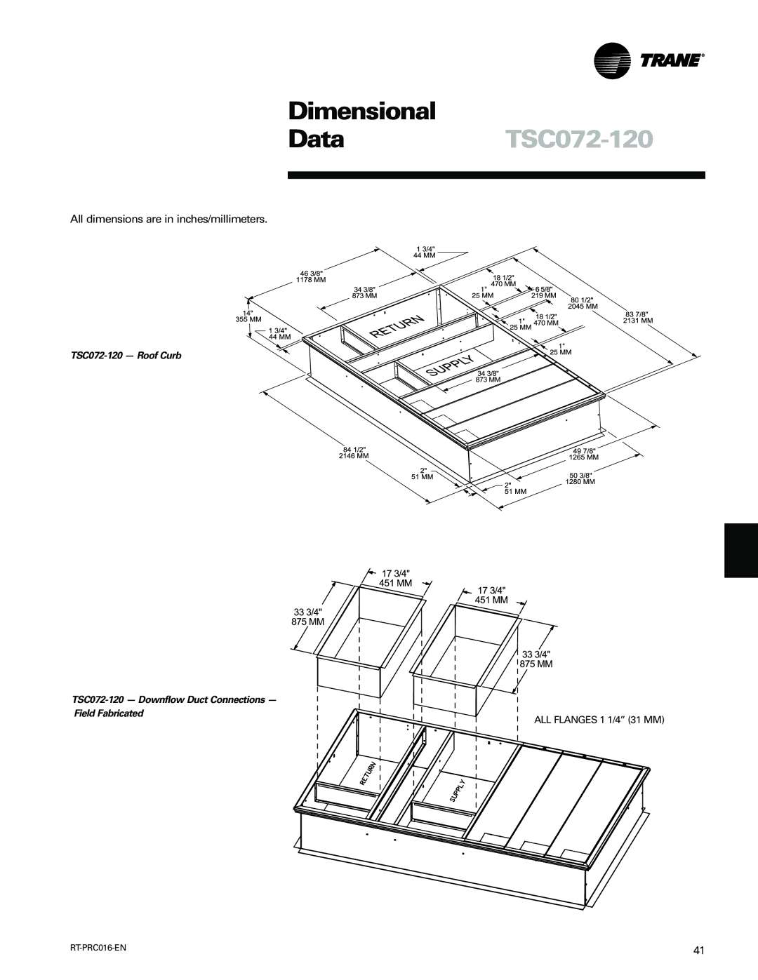 Trane TSC060-120 manual ALL Flanges 1 1/4 31 MM 