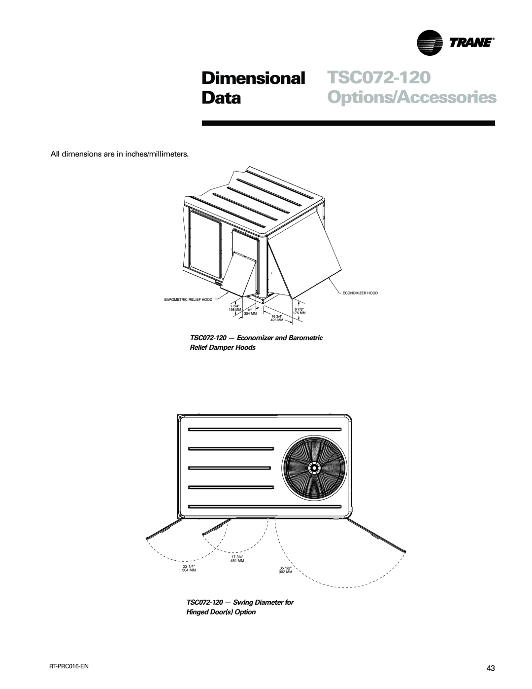Trane TSC060-120 manual Dimensional TSC072-120 