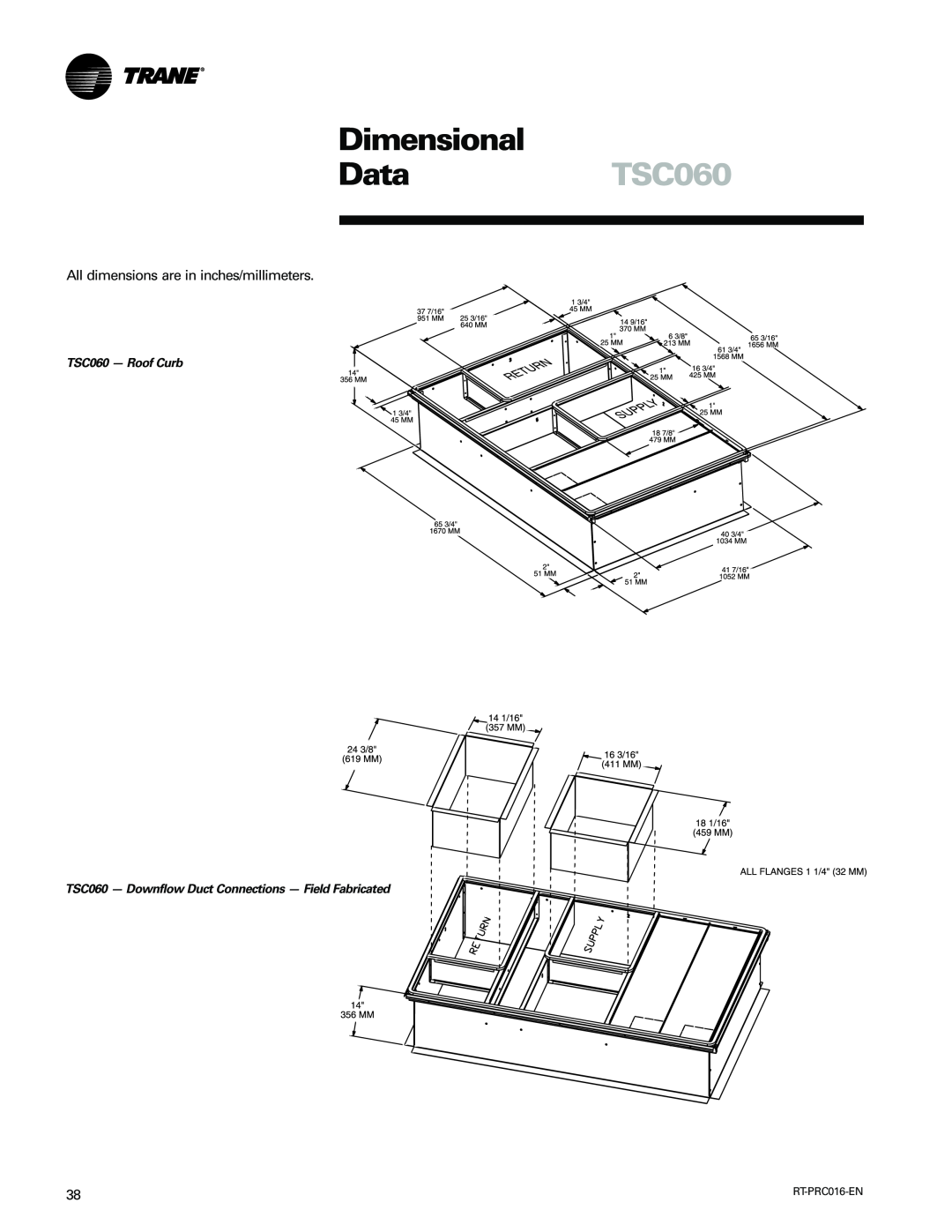 Trane TSC060-120 manual Dimensional, DataTSC060, TSC060 - Roof Curb 