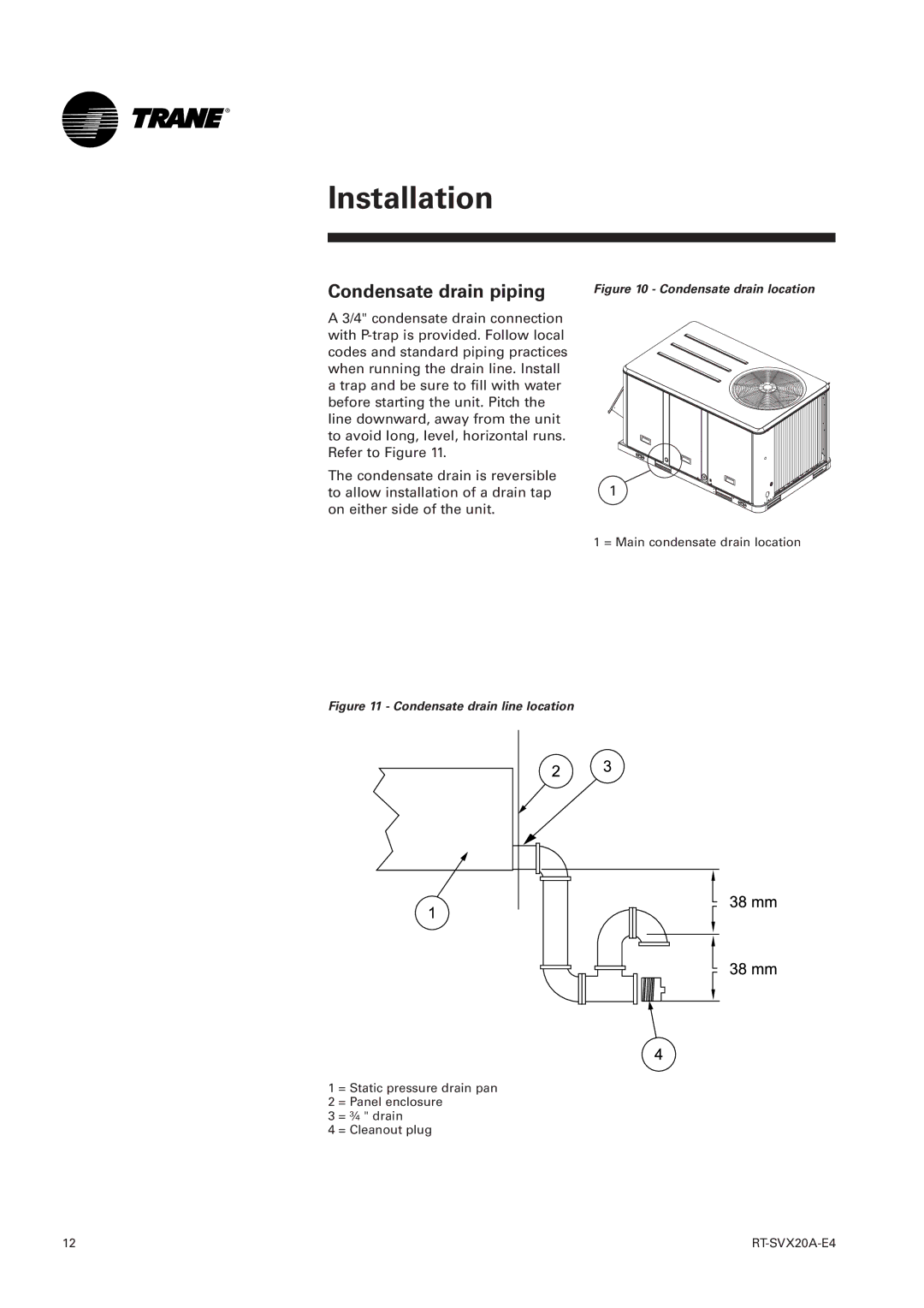 Trane TSH 060, TSD manual Condensate drain piping 