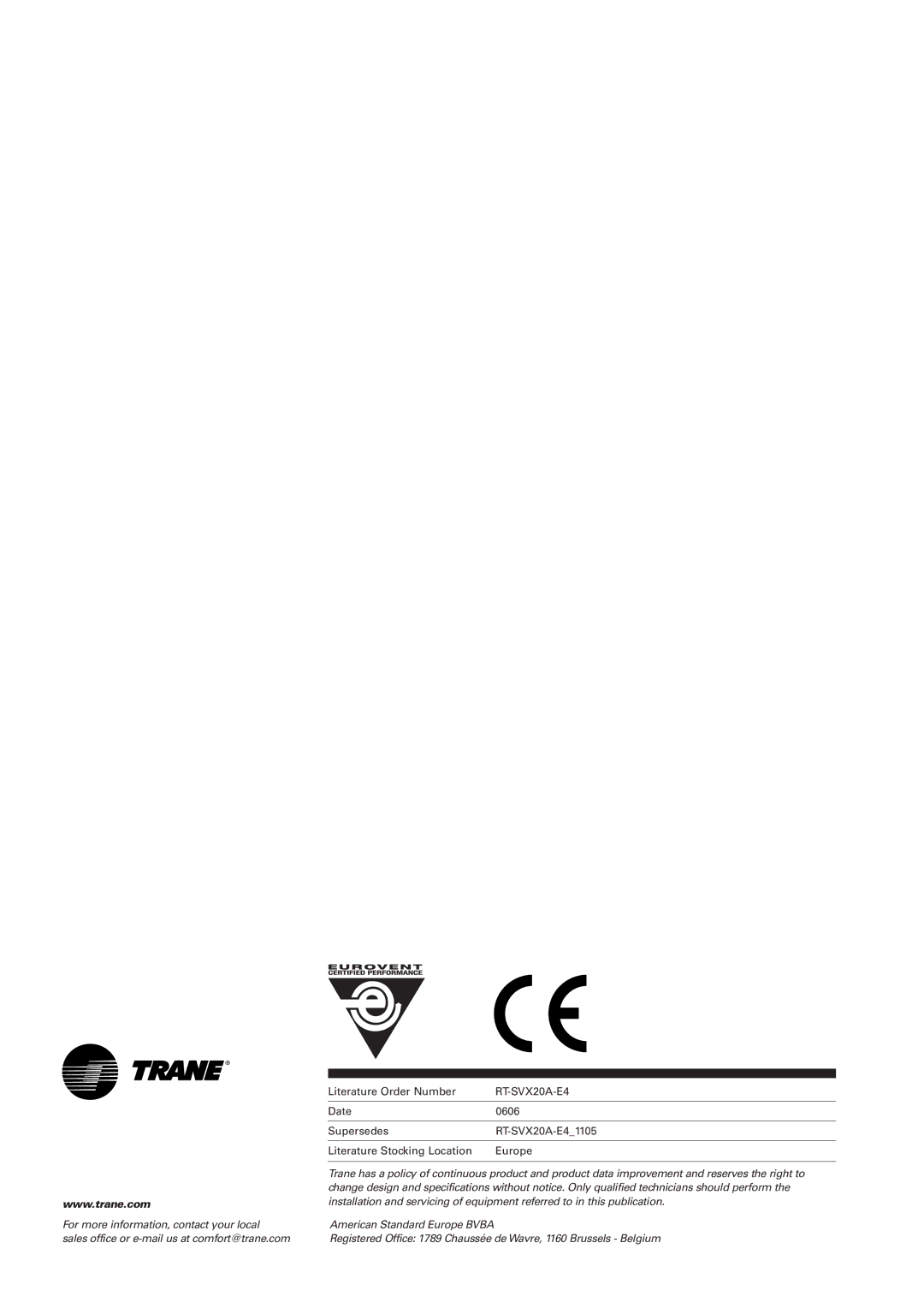 Trane TSH 060, TSD manual RT-SVX20A-E4 