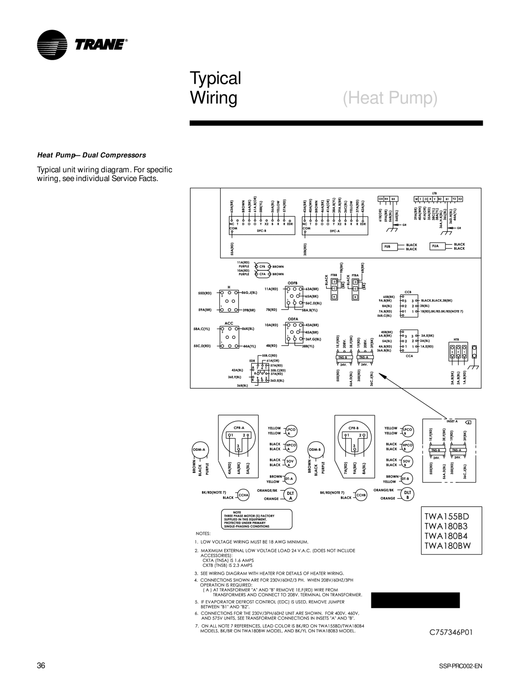 Trane TWA075A, TWE200B, TWA200B, TWE050A manual Heat Pump Dual Compressors 