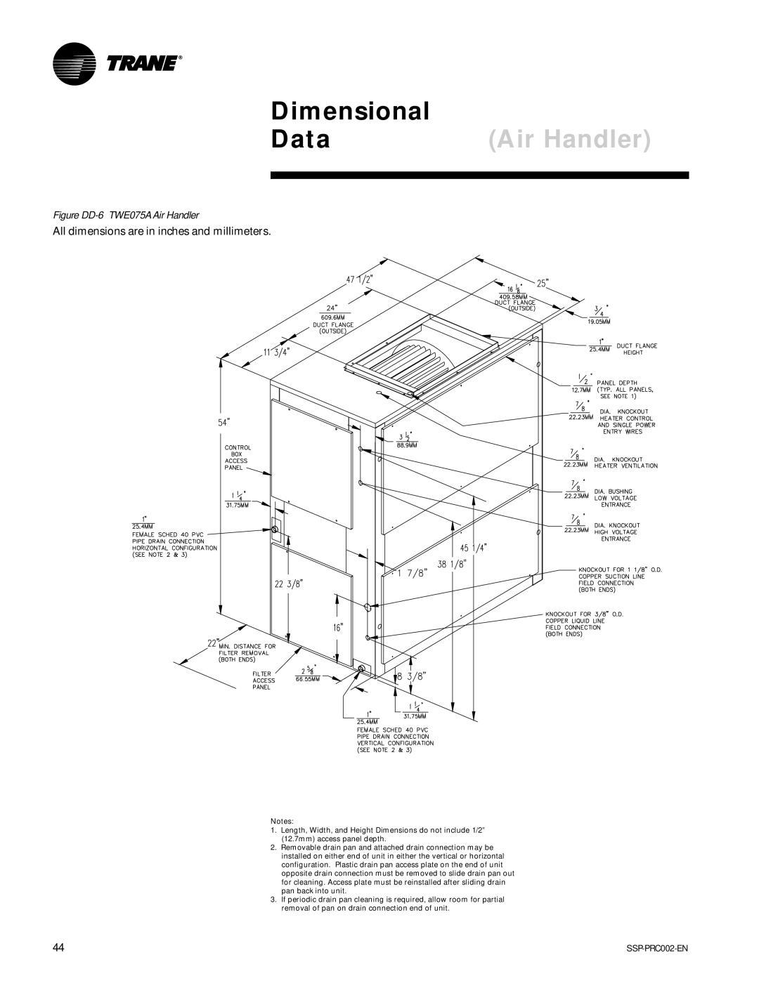 Trane TWA075A, TWE200B, TWA200B, TWE050A manual Figure DD-6 -TWE075A Air Handler 