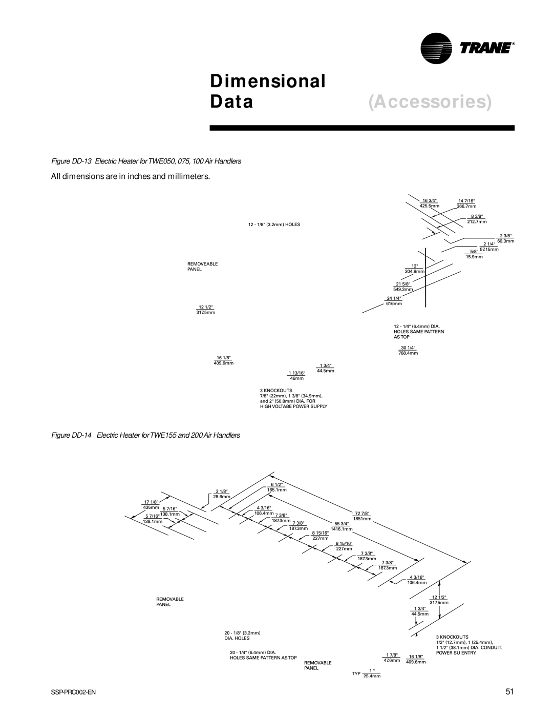 Trane TWE050A, TWA075A, TWE200B, TWA200B manual DataAccessories 