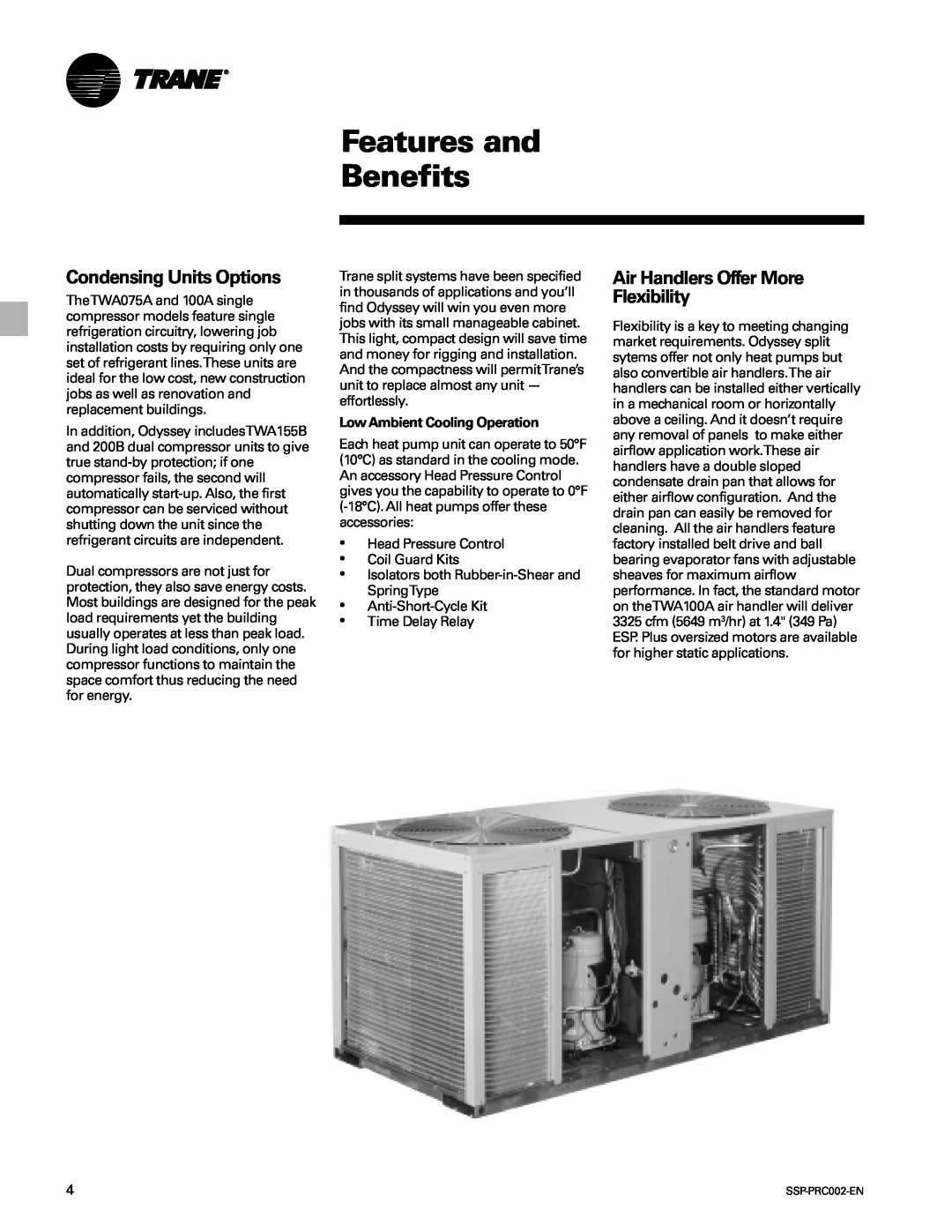 Trane TWA075A, TWE200B, TWA200B manual Features and Benefits, Condensing Units Options, Air Handlers Offer More Flexibility 