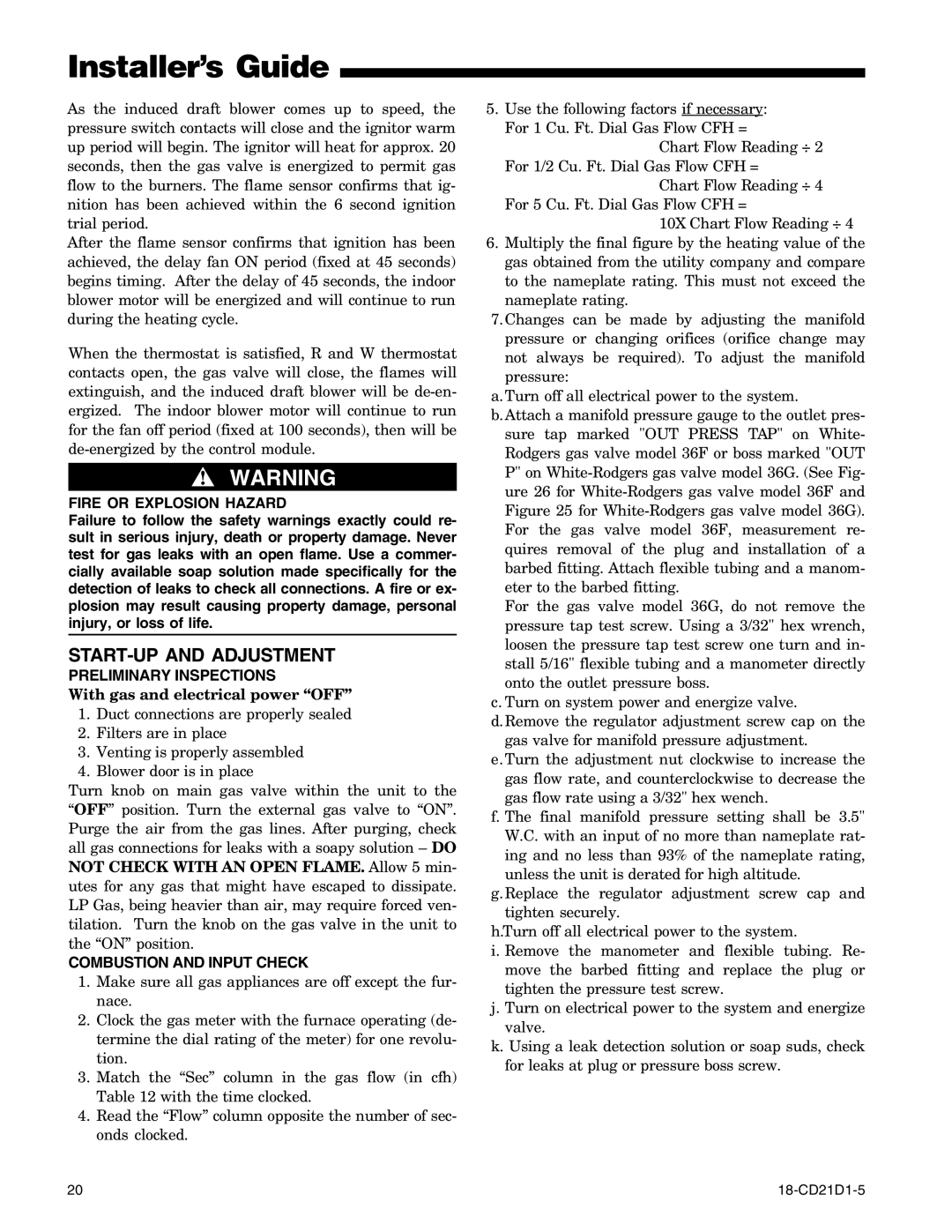 Trane DD1B060A9H31B, UD1D120A9H51B manual START-UP and Adjustment, Preliminary Inspections, Combustion and Input Check 