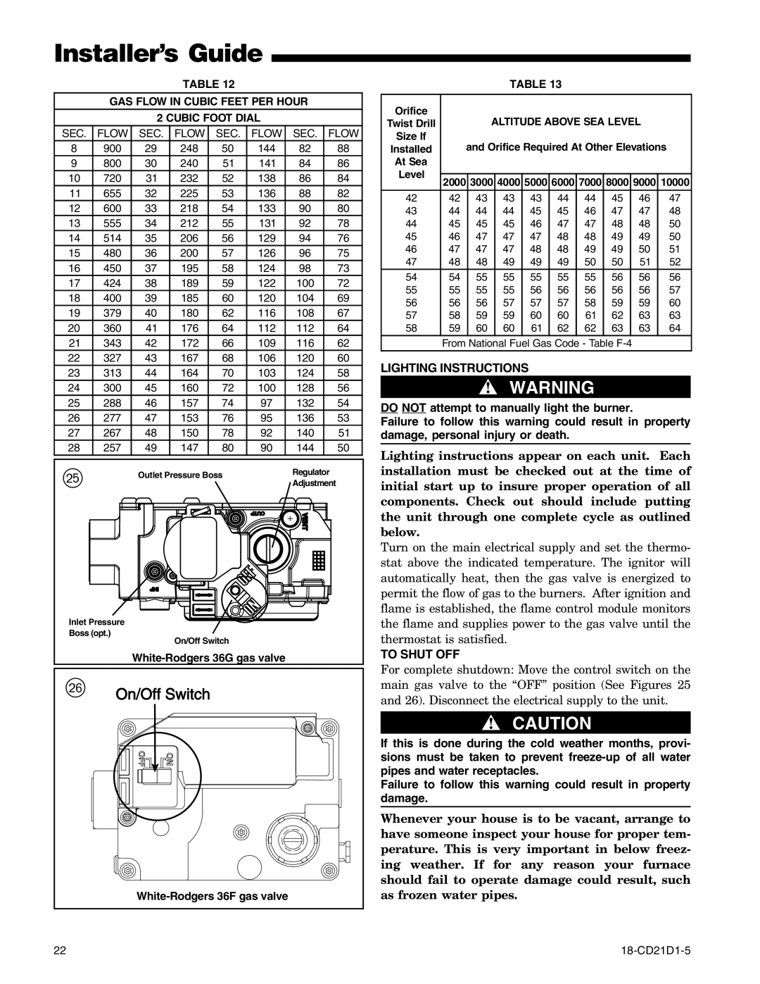 Trane DD1D120A9H51B, UD1D120A9H51B Lighting Instructions, To Shut OFF, GAS Flow in Cubic Feet PER Hour Cubic Foot Dial 