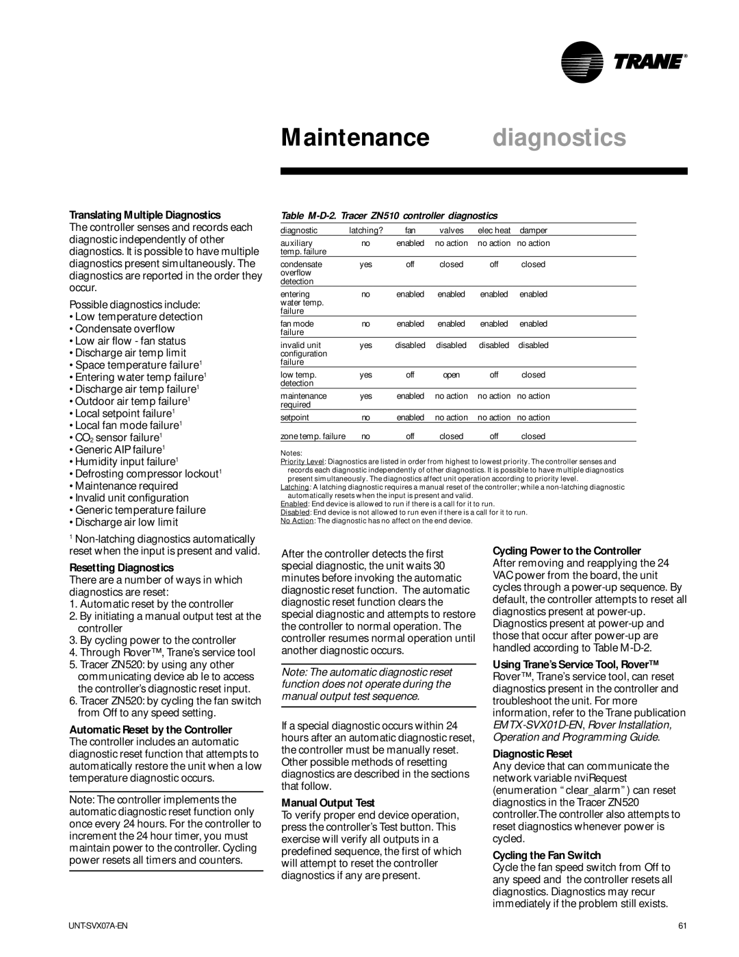 Trane UniTrane Fan-Coil & Force Flo Air Conditioners manual Translating Multiple Diagnostics, Resetting Diagnostics 