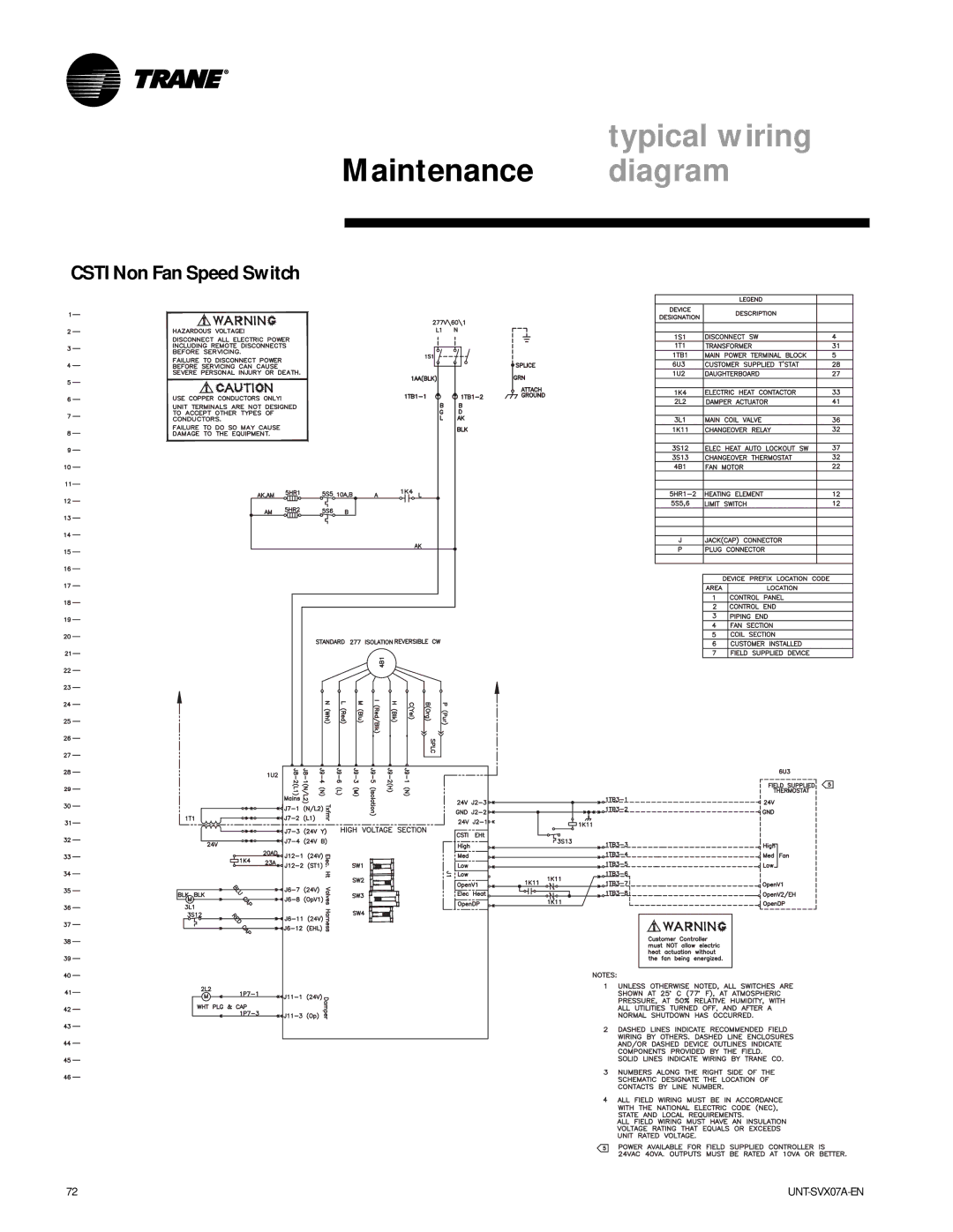 Trane UNT-SVX07A-EN, UniTrane Fan-Coil & Force Flo Air Conditioners manual Csti Non Fan Speed Switch 