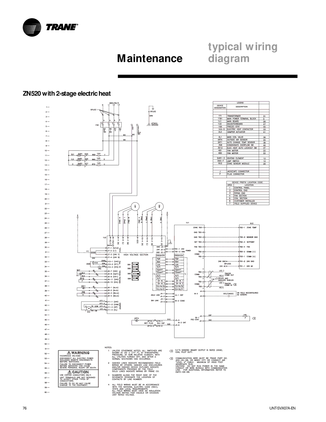 Trane UNT-SVX07A-EN, UniTrane Fan-Coil & Force Flo Air Conditioners manual ZN520 with 2-stage electric heat 