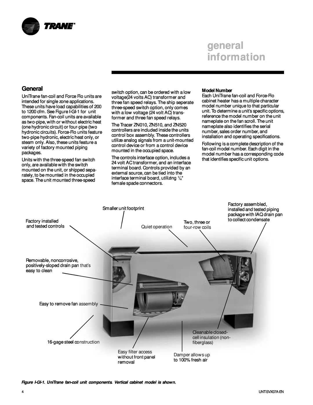Trane UNT-SVX07A-EN, UniTrane Fan-Coil & Force Flo Air Conditioners manual General, general information, Model Number 