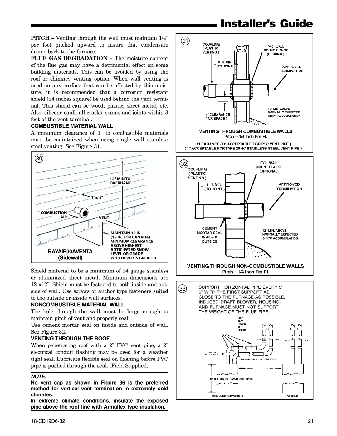 Trane UX1B060A9241A Combustible Material Wall, BAYAIR30AVENTA, Noncombustible Material Wall, Venting Through the Roof 