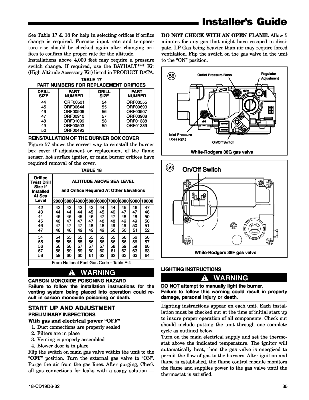Trane UX1B060A9361A manual Installer’s Guide, Reinstallation Of The Burner Box Cover, Carbon Monoxide Poisoning Hazard 