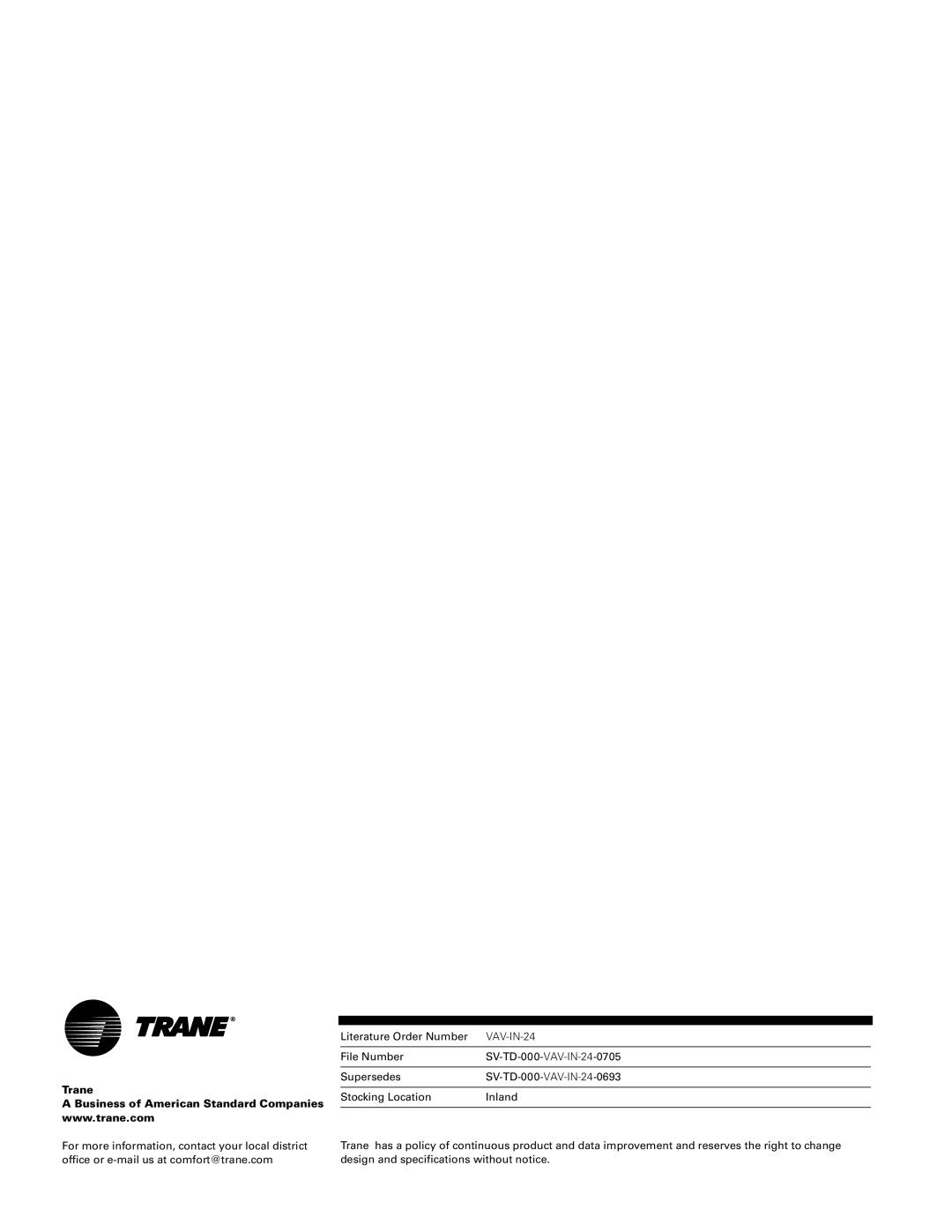 Trane VAV-IN-24, Unit Control Module (UCM) 4.2 Retrofit Model VAV manual Trane 