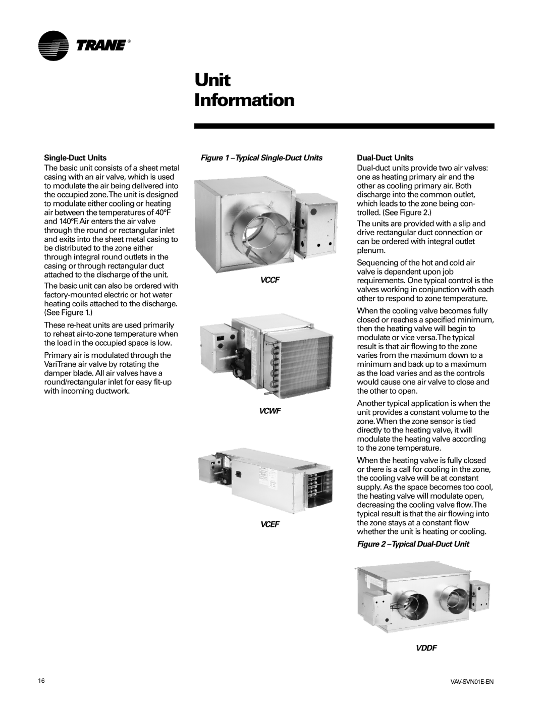 Trane VAV-SVN01E-EN, Trane manual Unit Information, Single-Duct Units, Dual-Duct Units 