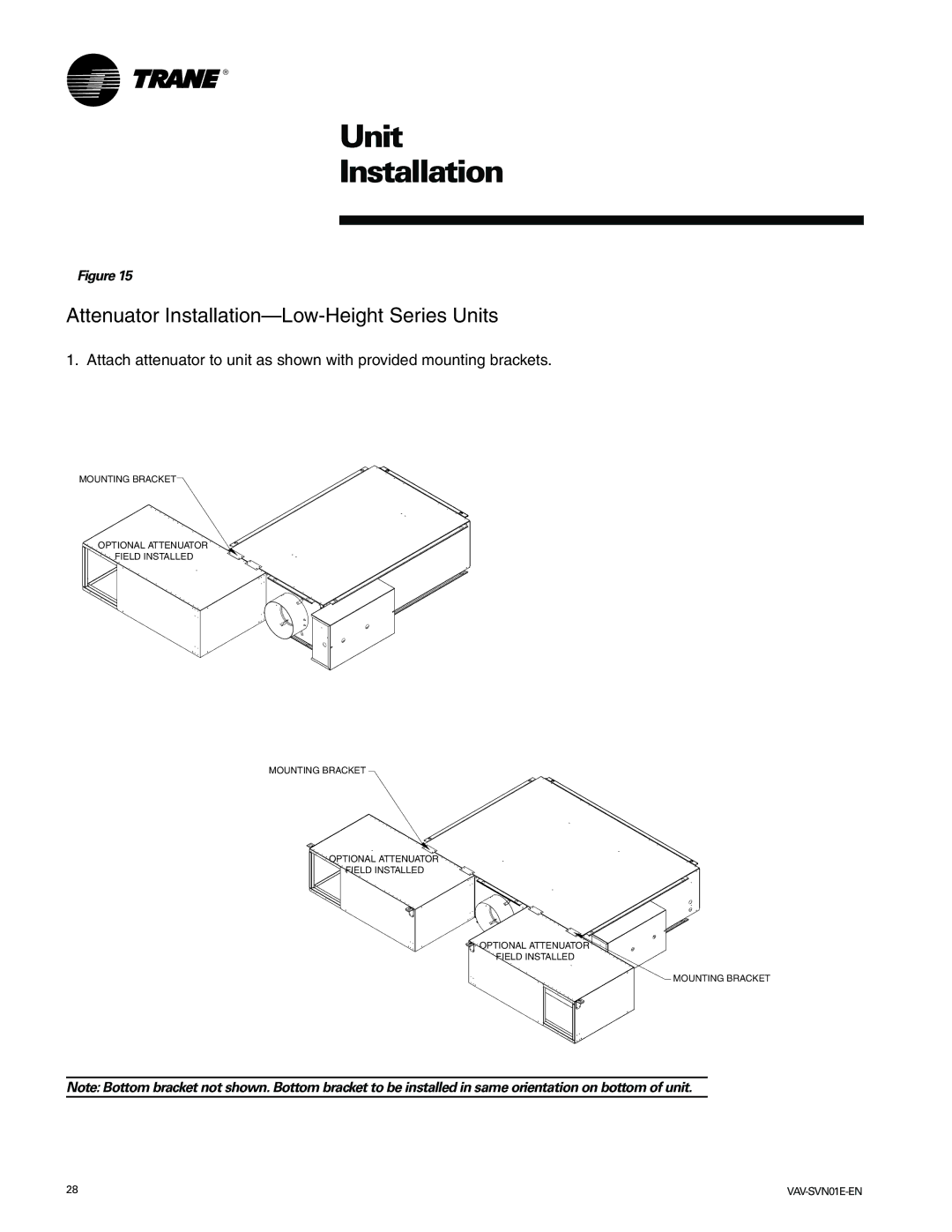 Trane VAV-SVN01E-EN, Trane manual Attenuator Installation-Low-Height Series Units 