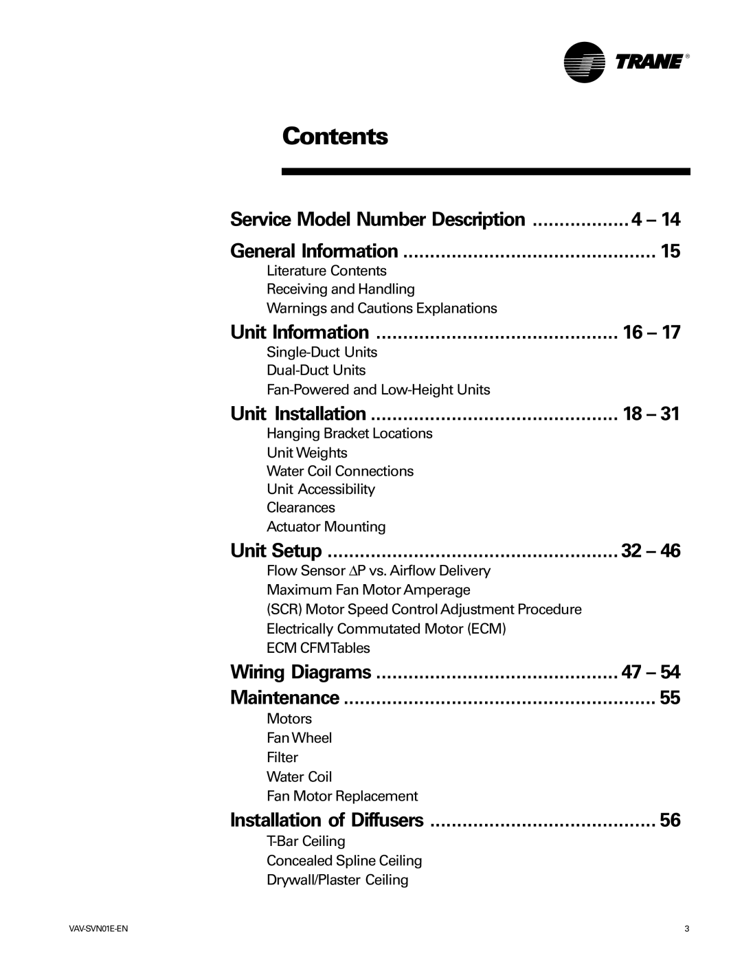 Trane Trane, VAV-SVN01E-EN manual Contents 