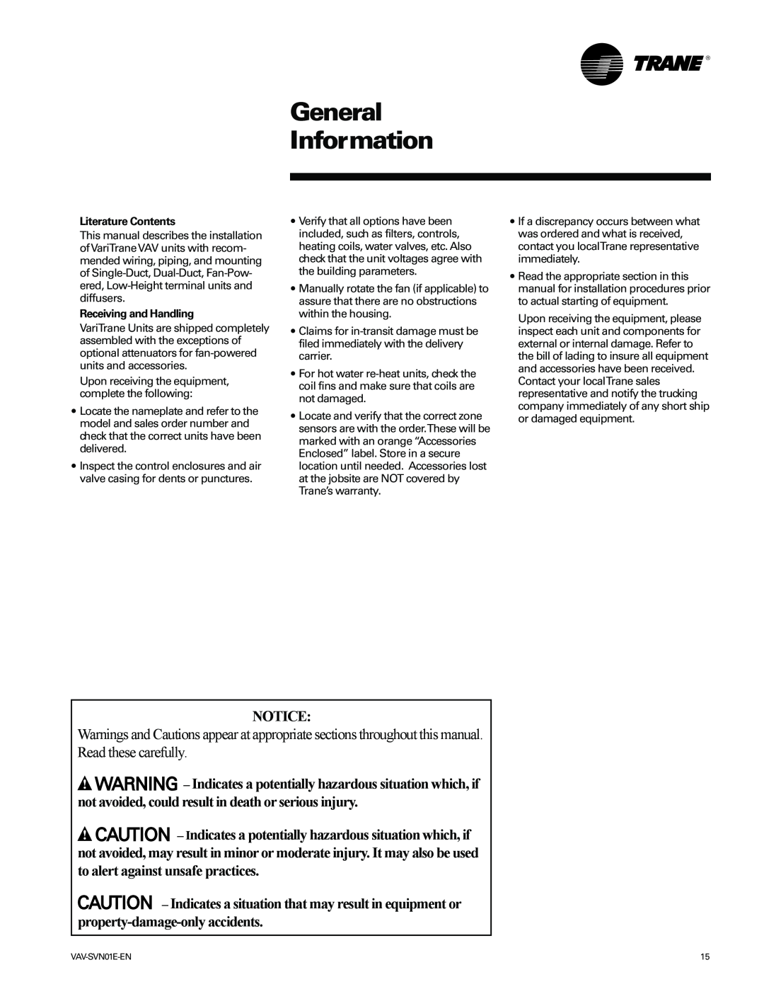 Trane Trane, VAV-SVN01E-EN manual General Information 