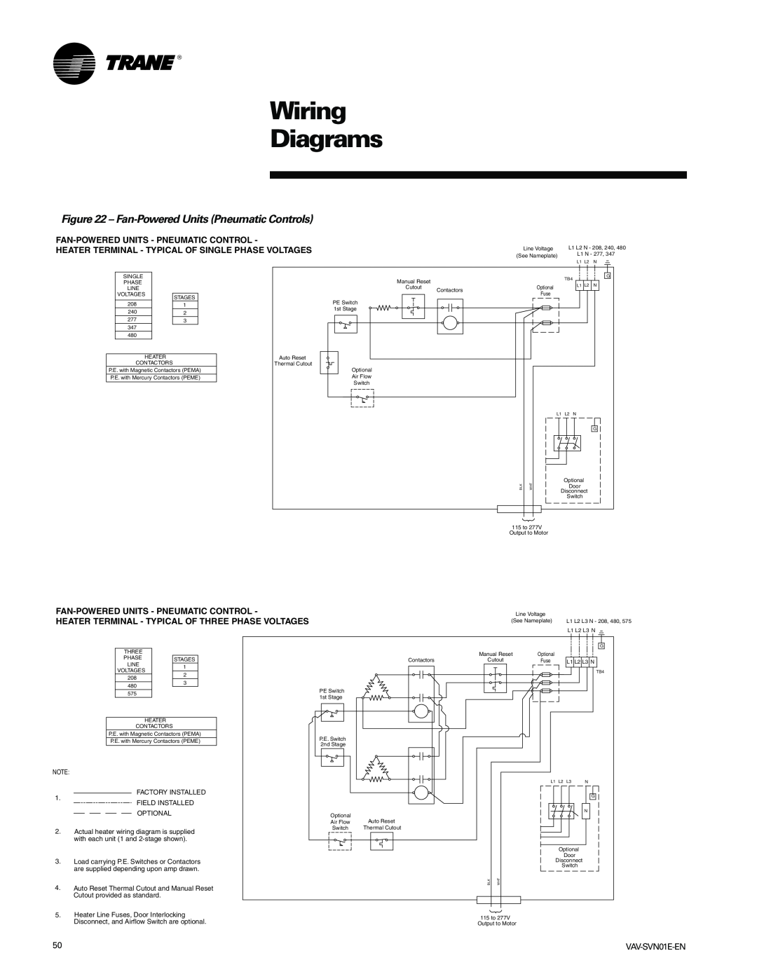 Trane VAV-SVN01E-EN, Trane manual Wiring Diagrams, Fan-PoweredUnits Pneumatic Controls, Fan-Poweredunits - Pneumatic Control 