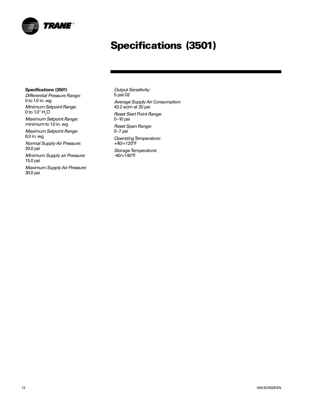 Trane VAV-SVX02B-EN manual Output Sensitivity 